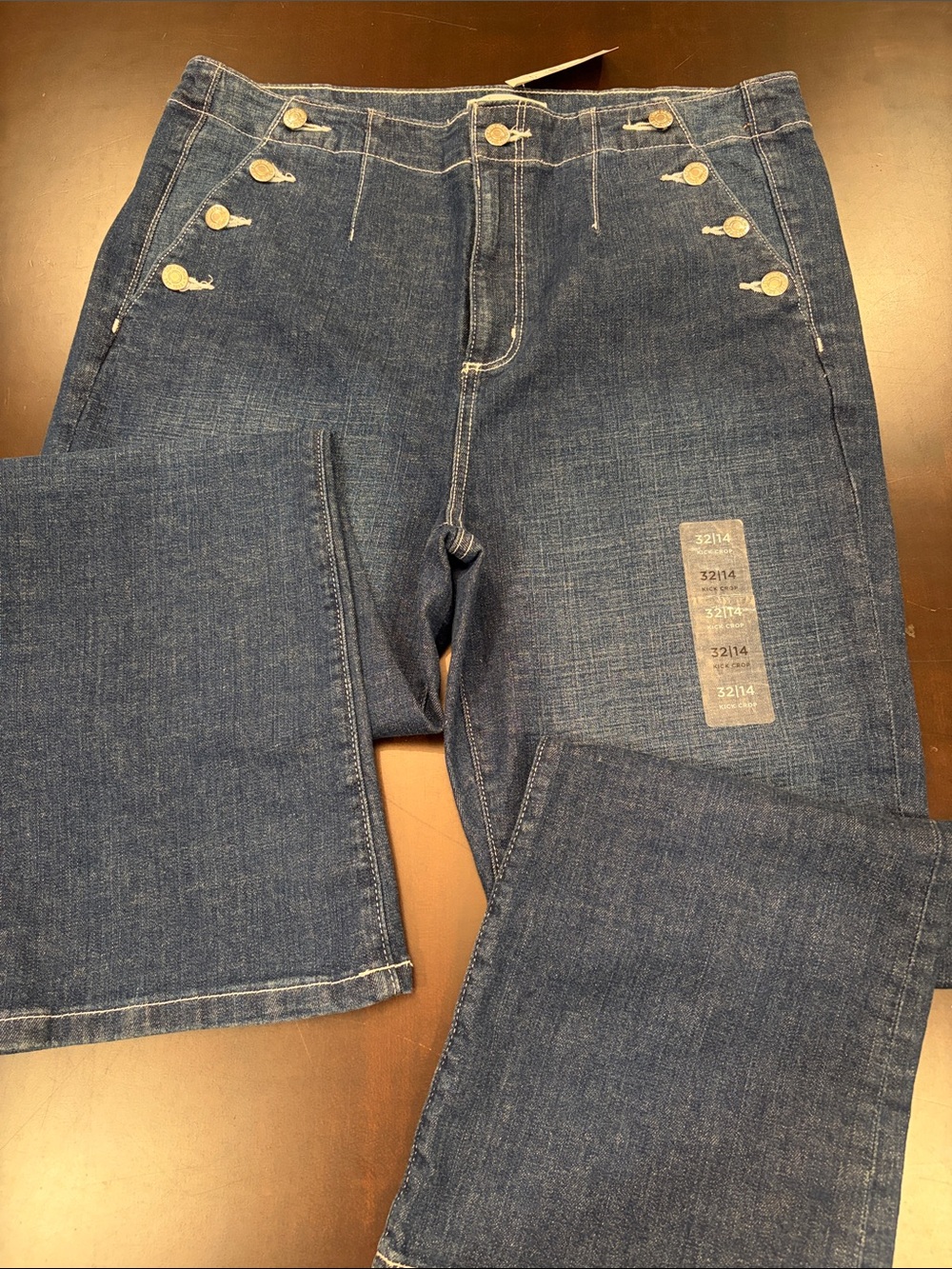 LOFT Dark Indigo High-Rise Wide Leg Jeans with Button Detail
